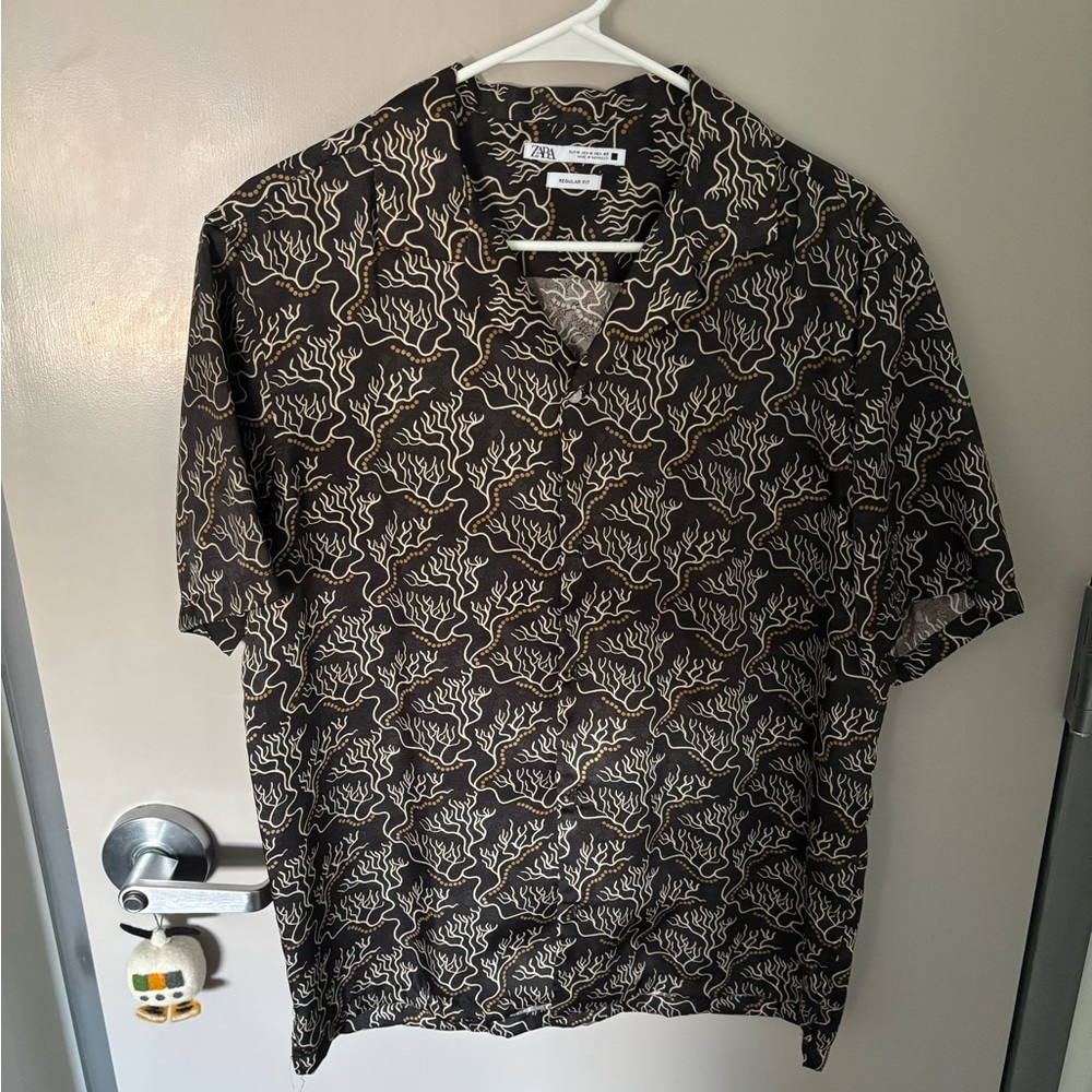 Zara Black and Cream Coral Pattern Shirt
